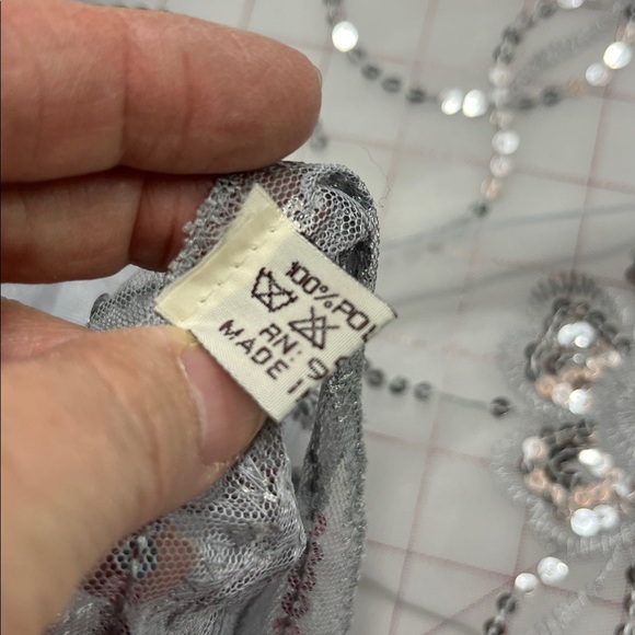 EVENING Silver Grey Floral Sequin Boho Fringe 21x72 Cocktail Prom Holiday Scarf - Picture 10 of 12